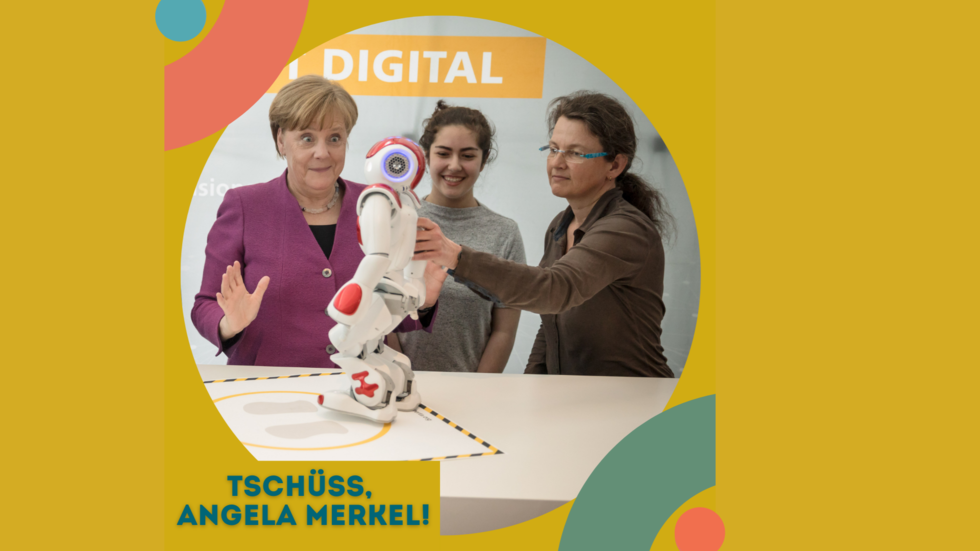 Angela Merkel mit Roboter